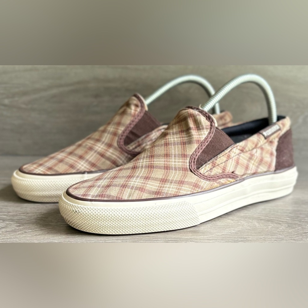 Converse Plaid Slip-On Sneakers - Brown and Cream